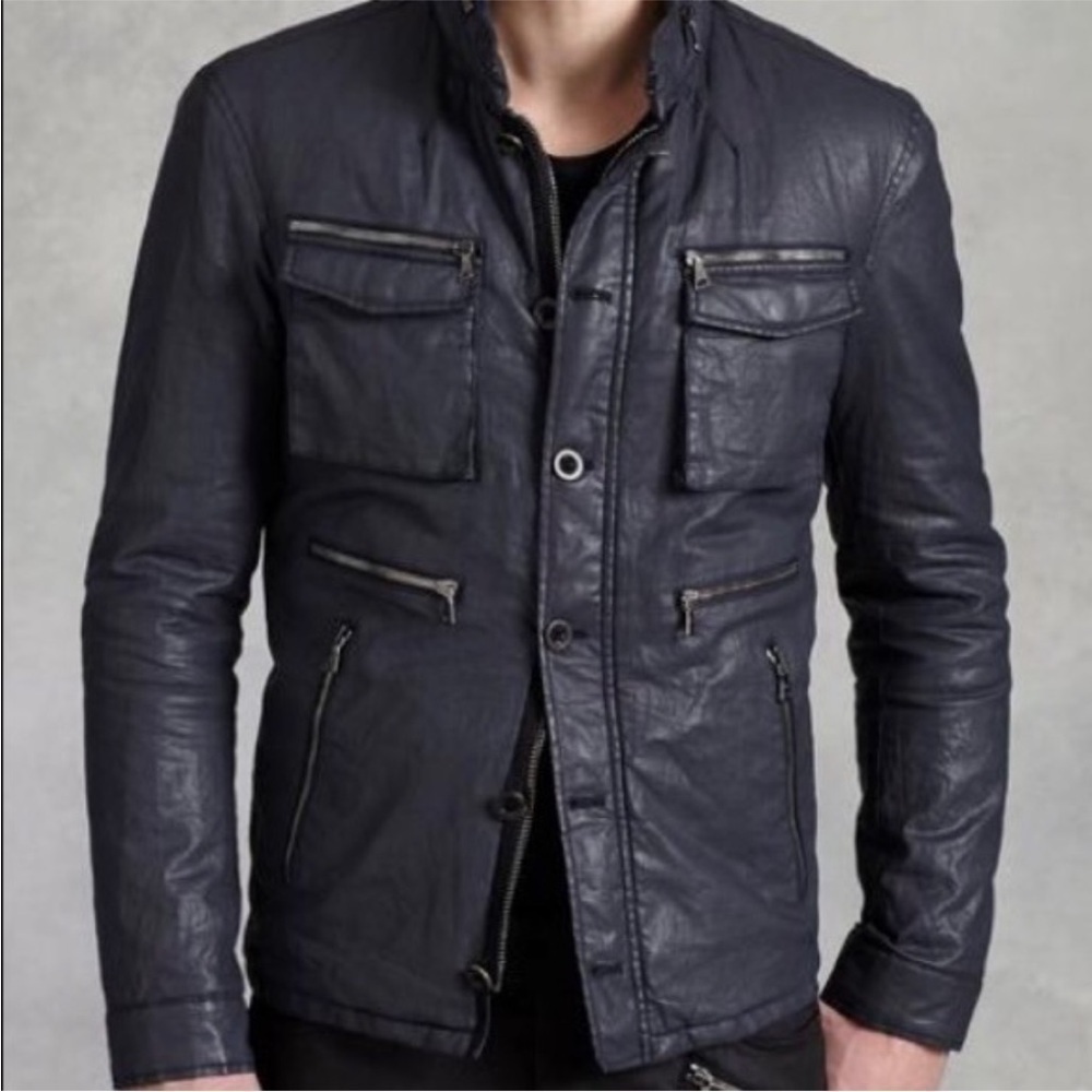 John Varvatos Zip & Button Front Poly Jacket in Black Size 56
